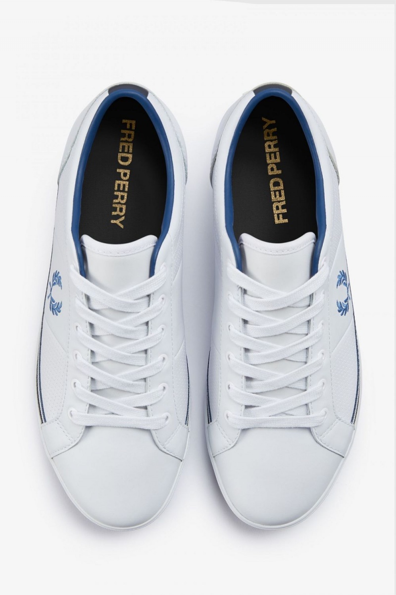 Fred Perry Perforated Baseline Men's Tennis Shoes White Midnght Blue | MOJYW4298