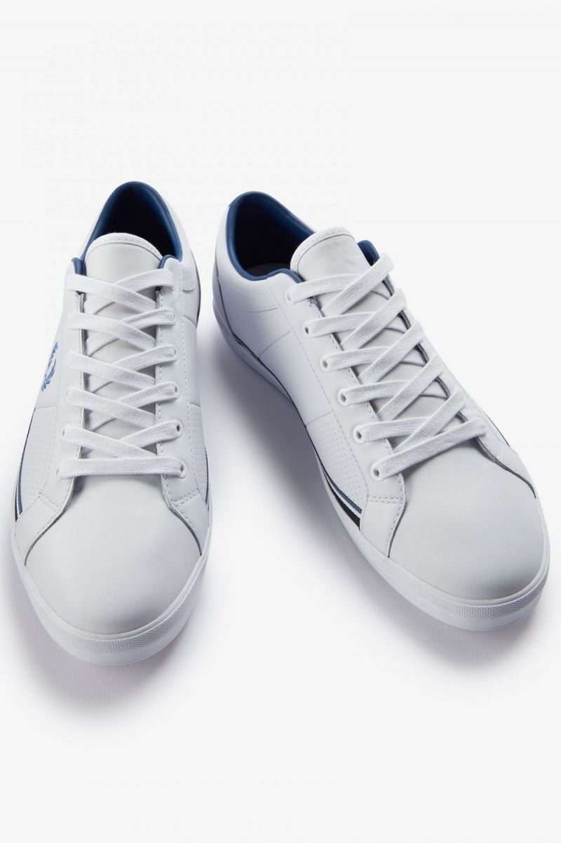 Fred Perry Perforated Baseline Men's Tennis Shoes White Midnght Blue | MOJYW4298