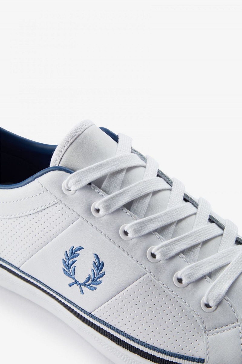 Fred Perry Perforated Baseline Men's Tennis Shoes White Midnght Blue | MOJYW4298