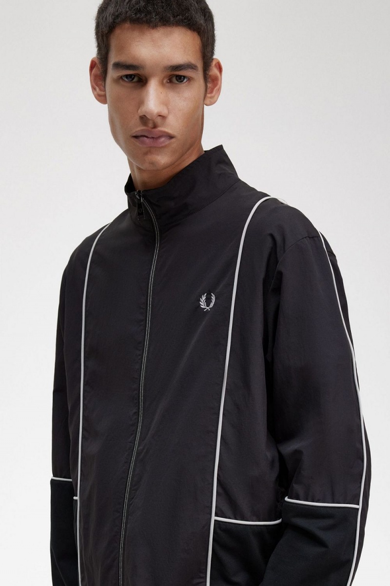 Fred Perry Piped Shell Men's Jackets Black | CBQUV6194