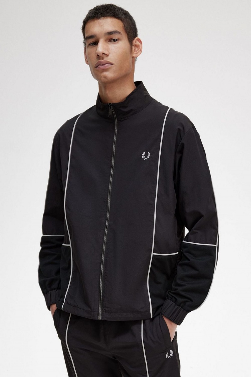 Fred Perry Piped Shell Men's Jackets Black | CBQUV6194