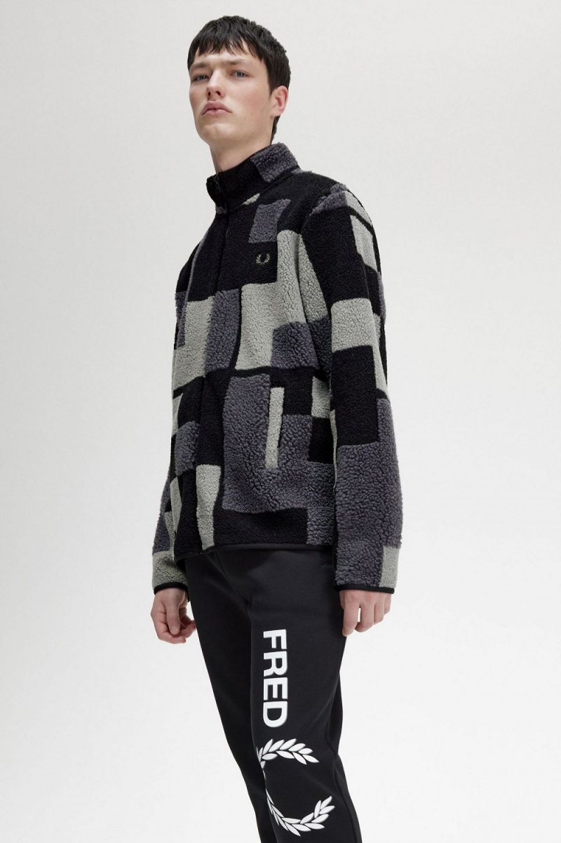 Fred Perry Pixel Borg Fleece Men's Sweatshirts Black | HWZDB5381