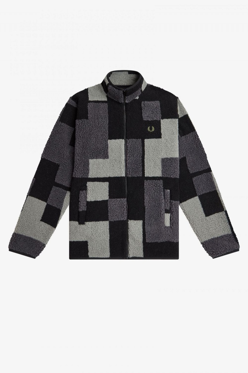 Fred Perry Pixel Borg Fleece Men's Sweatshirts Black | HWZDB5381