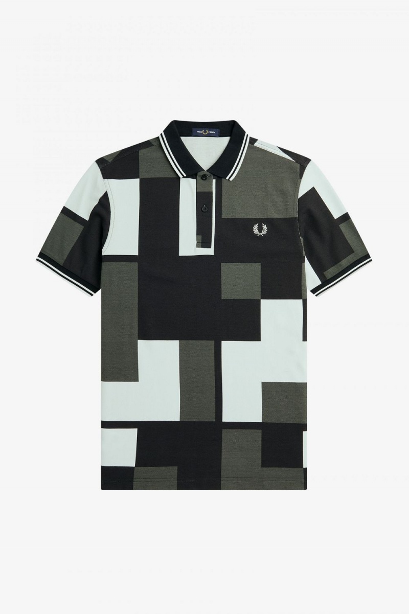 Fred Perry Pixel Print Men's Shirt Light Aqua | MOFYN7642