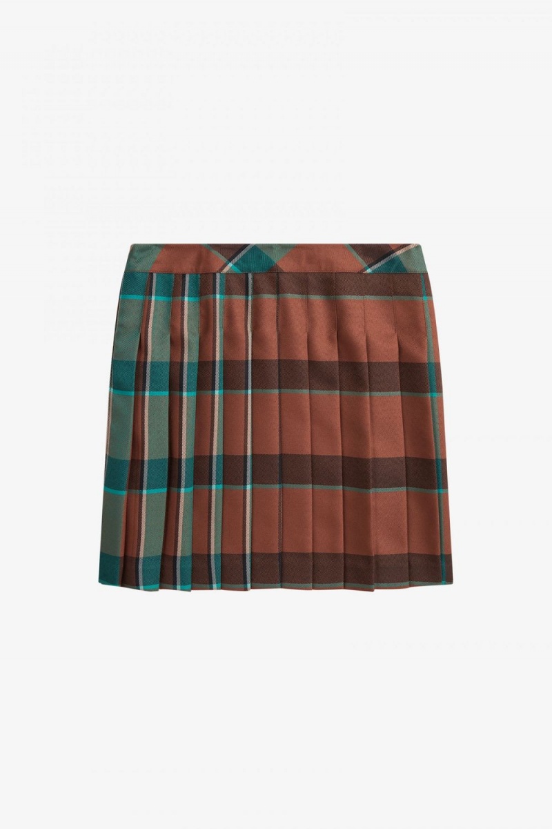 Fred Perry Pleated Tartan Women's Skirts Whisky Brown | KTQNP6208