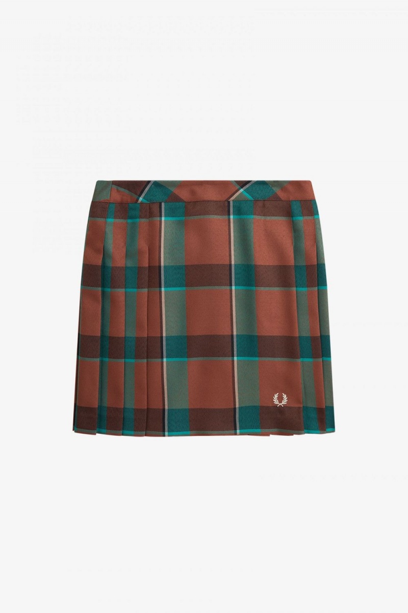 Fred Perry Pleated Tartan Women\'s Skirts Whisky Brown | KTQNP6208