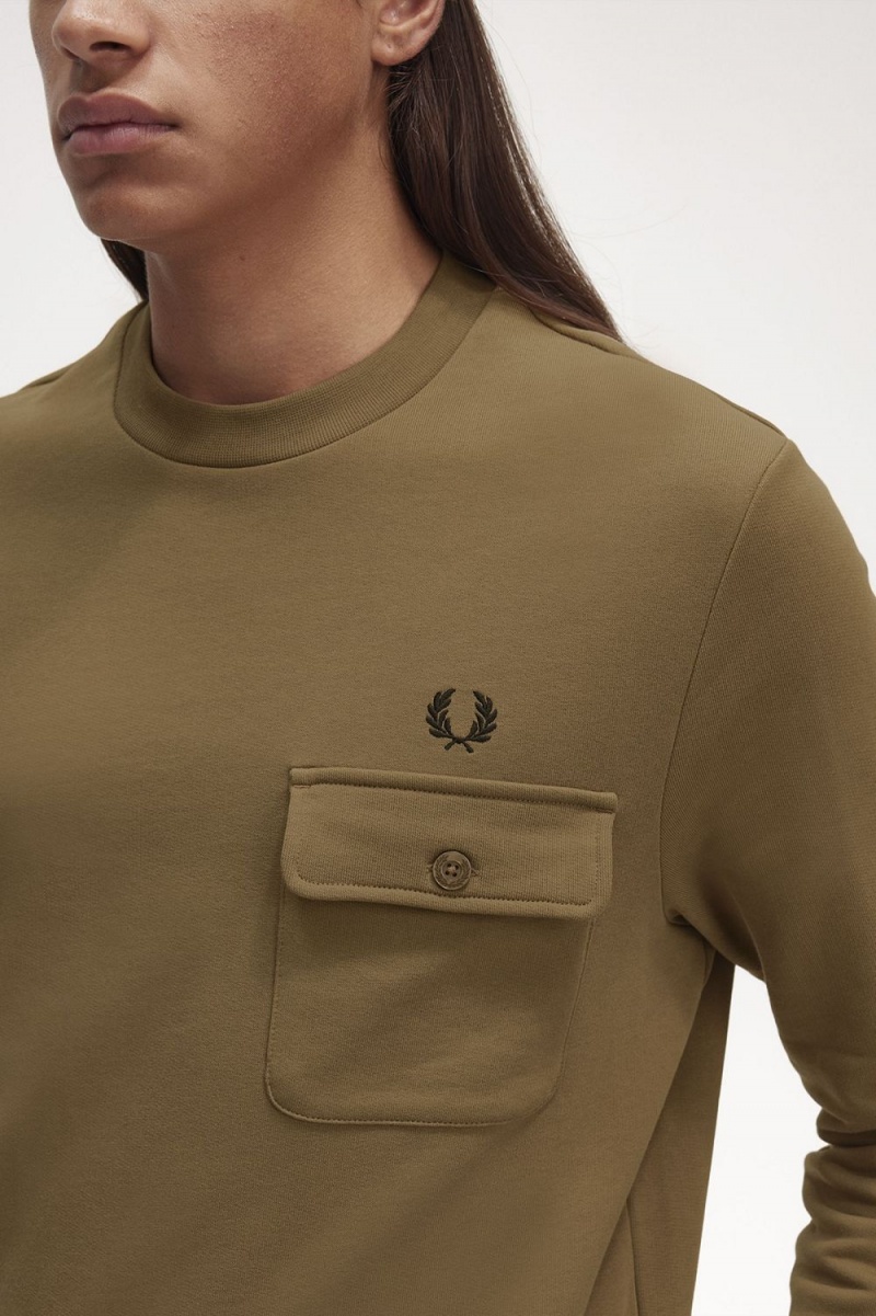 Fred Perry Pocket Detail Crew Neck Men's Sweatshirts Brown | JBLYK6429