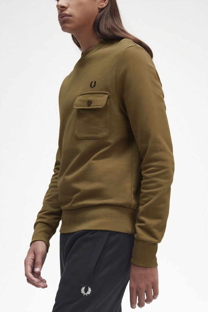 Fred Perry Pocket Detail Crew Neck Men's Sweatshirts Brown | JBLYK6429