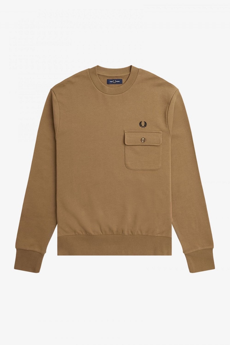 Fred Perry Pocket Detail Crew Neck Men's Sweatshirts Brown | JBLYK6429