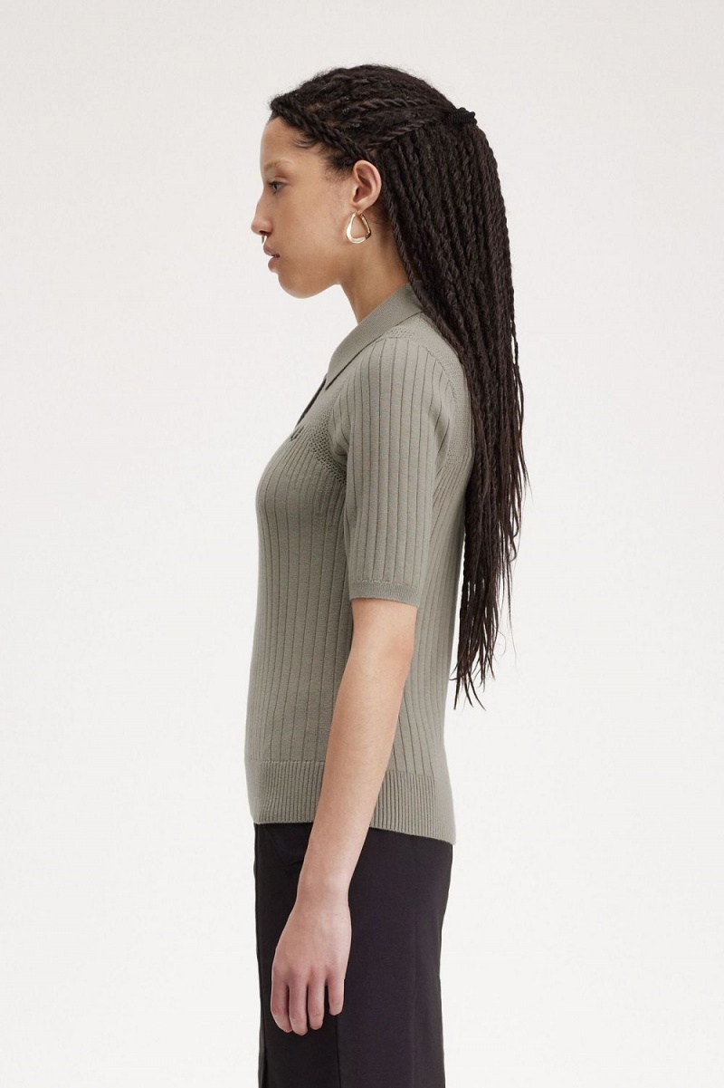 Fred Perry Pointelle Detail Knitted Women's Shirt Warm Grey | NYRAM0125