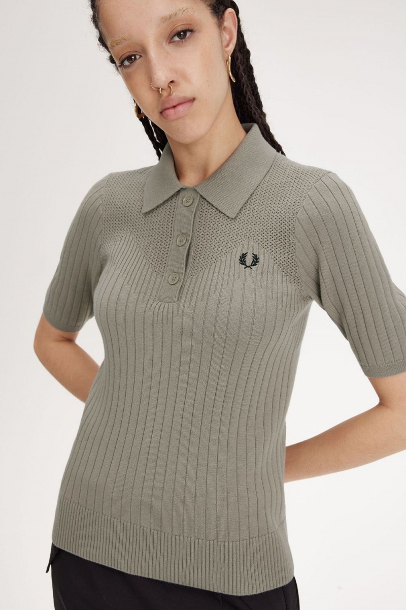 Fred Perry Pointelle Detail Knitted Women's Shirt Warm Grey | NYRAM0125