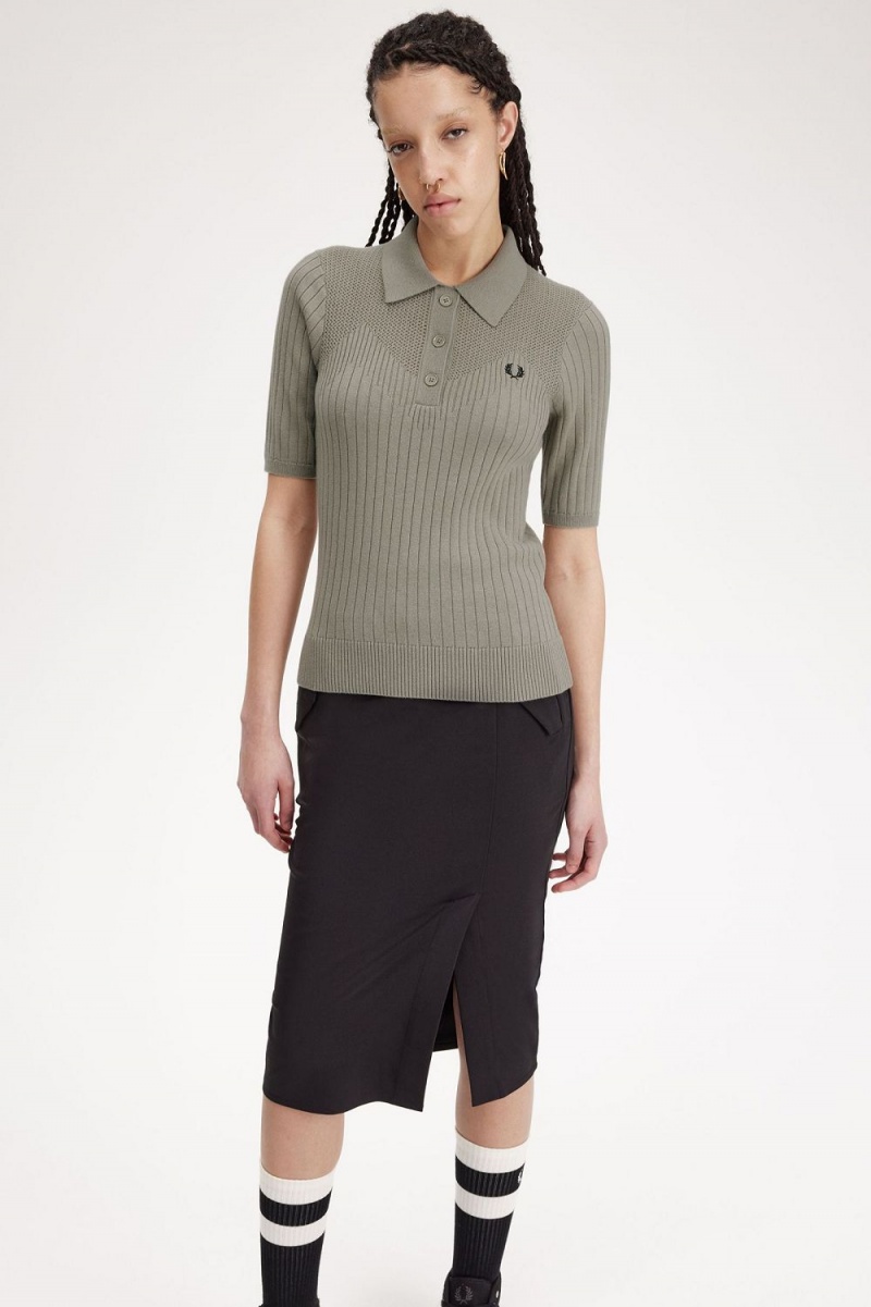 Fred Perry Pointelle Detail Knitted Women's Shirt Warm Grey | NYRAM0125