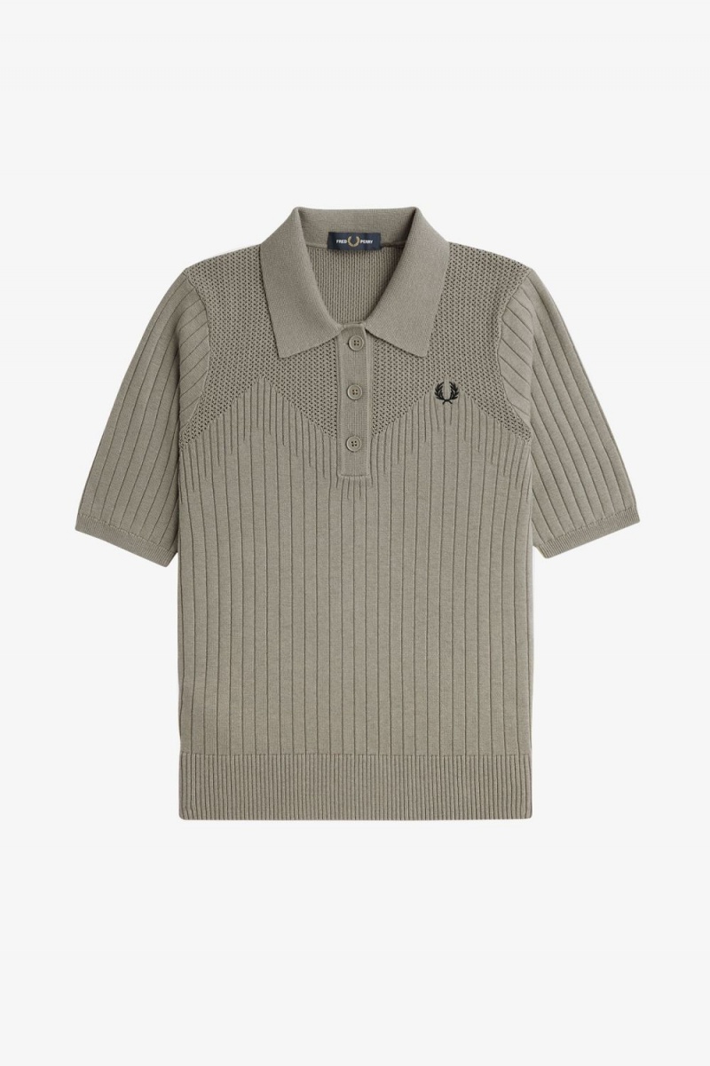 Fred Perry Pointelle Detail Knitted Women's Shirt Warm Grey | NYRAM0125