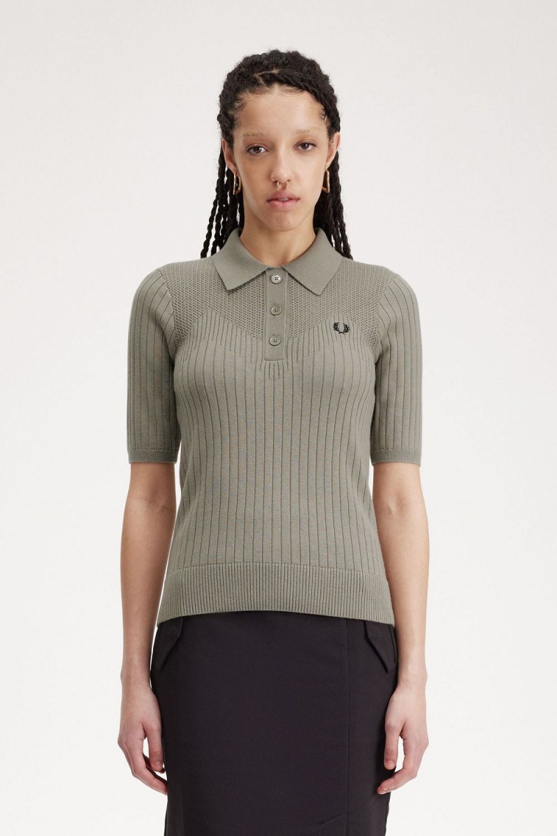 Fred Perry Pointelle Detail Knitted Women\'s Shirt Warm Grey | NYRAM0125