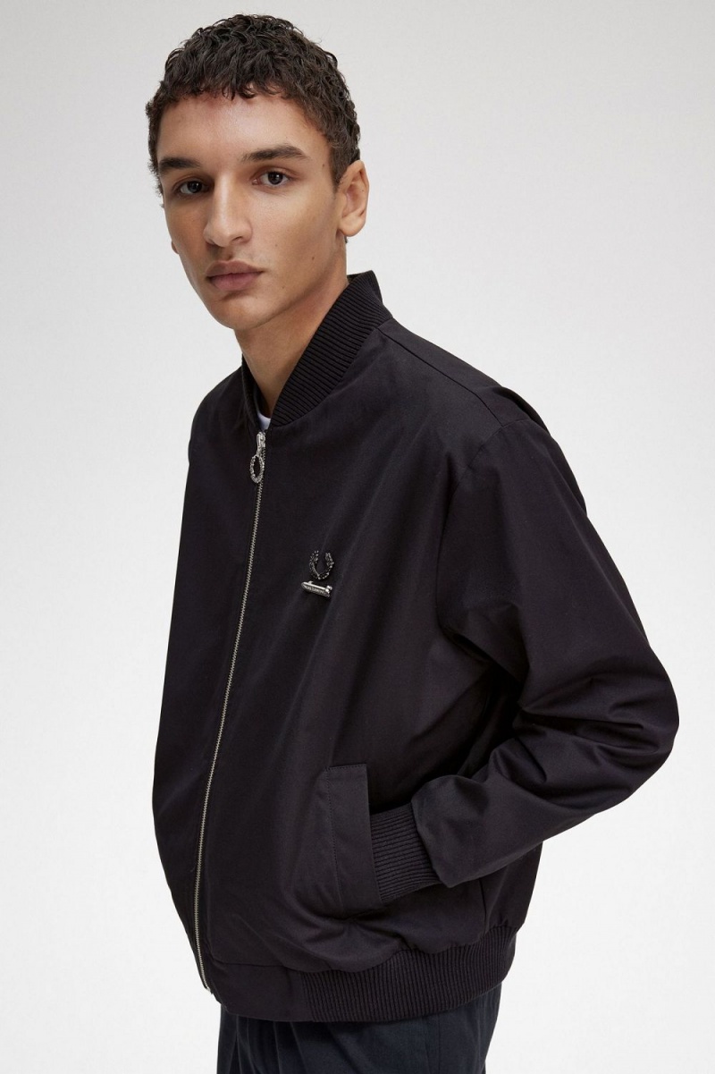 Fred Perry Printed Bomber Men's Jackets Black | KCHDT3509