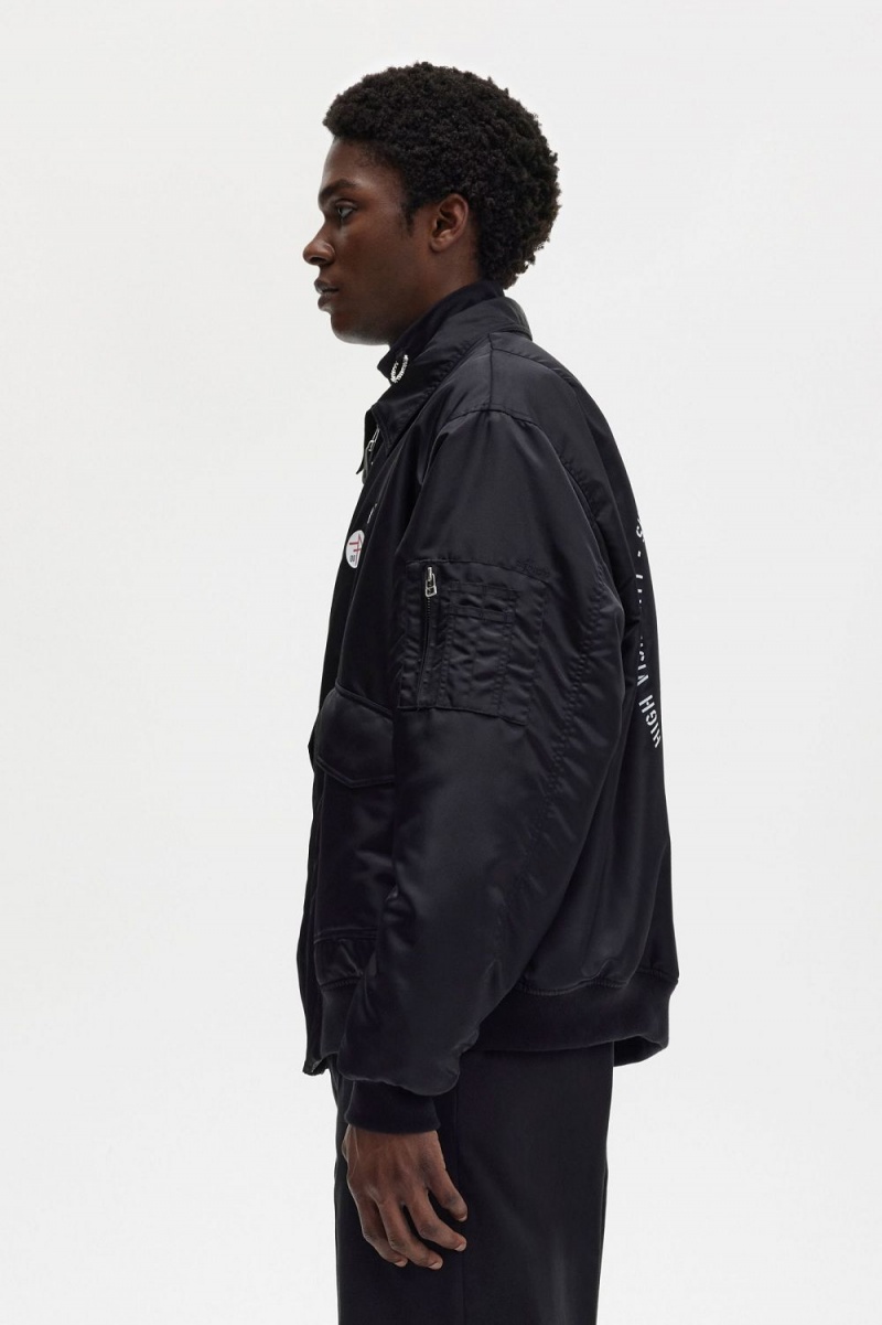 Fred Perry Printed Flight Men's Jackets Black | TCFGD3802