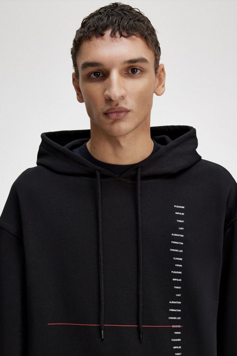 Fred Perry Printed Hooded Men's Sweatshirts Black | KRETA3692