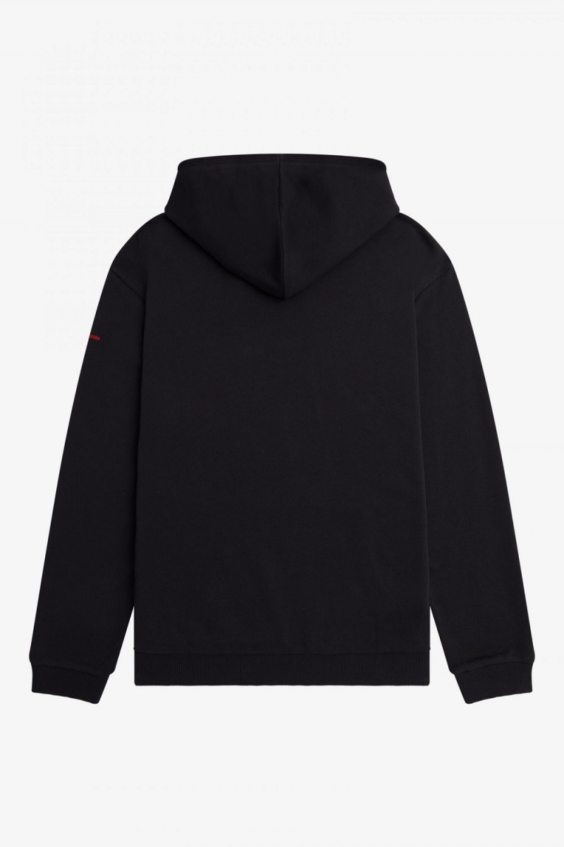 Fred Perry Printed Hooded Men's Sweatshirts Black | KRETA3692