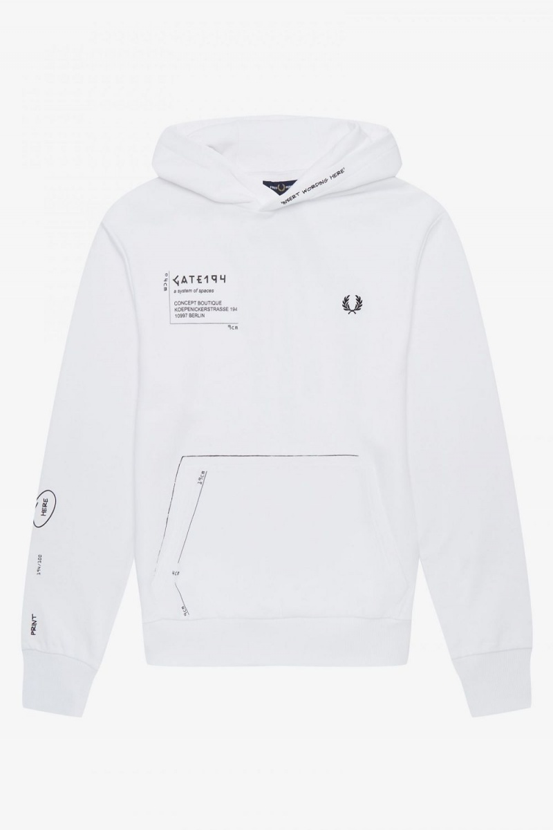 Fred Perry Printed Hooded Sweat Men's Shirt White | BWFHS8035