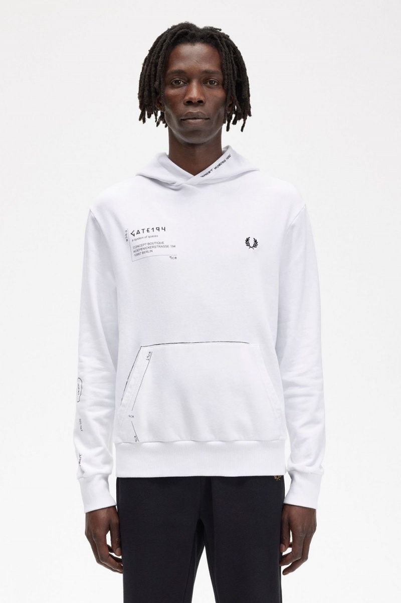 Fred Perry Printed Hooded Sweat Men's Shirt White | BWFHS8035