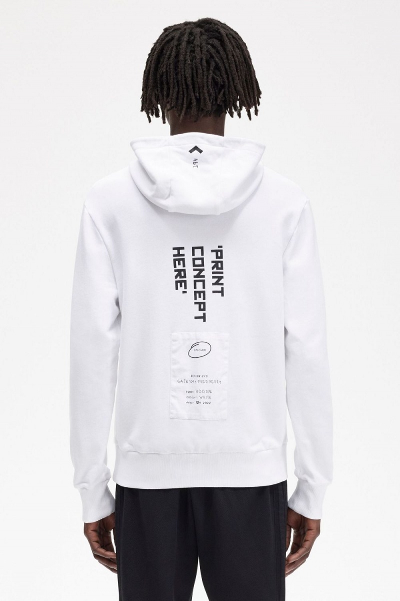 Fred Perry Printed Hooded Sweat Men's Shirt White | BWFHS8035