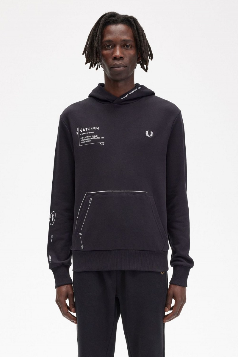 Fred Perry Printed Hooded Sweat Men's Shirt Black | WNUJA9765