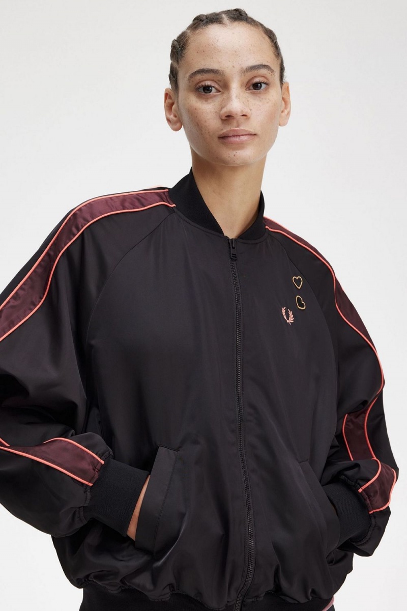 Fred Perry Printed Lining Bomber Women's Jackets Black | WLCGI7512