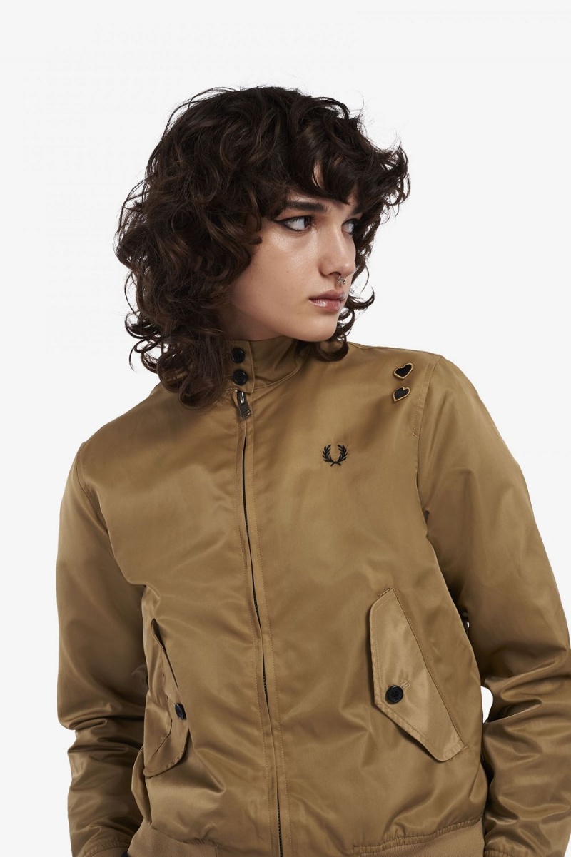 Fred Perry Printed Lining Zip-Through Women's Jackets Green | VLNFH6042