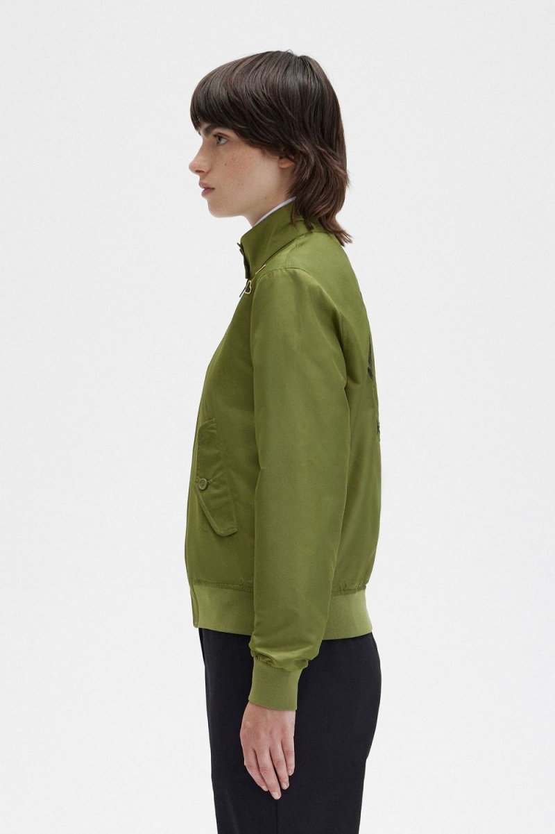 Fred Perry Printed Lining Zip-Through Women's Jackets Parka Green | ZFINV5279