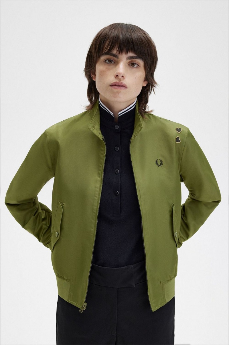 Fred Perry Printed Lining Zip-Through Women's Jackets Parka Green | ZFINV5279