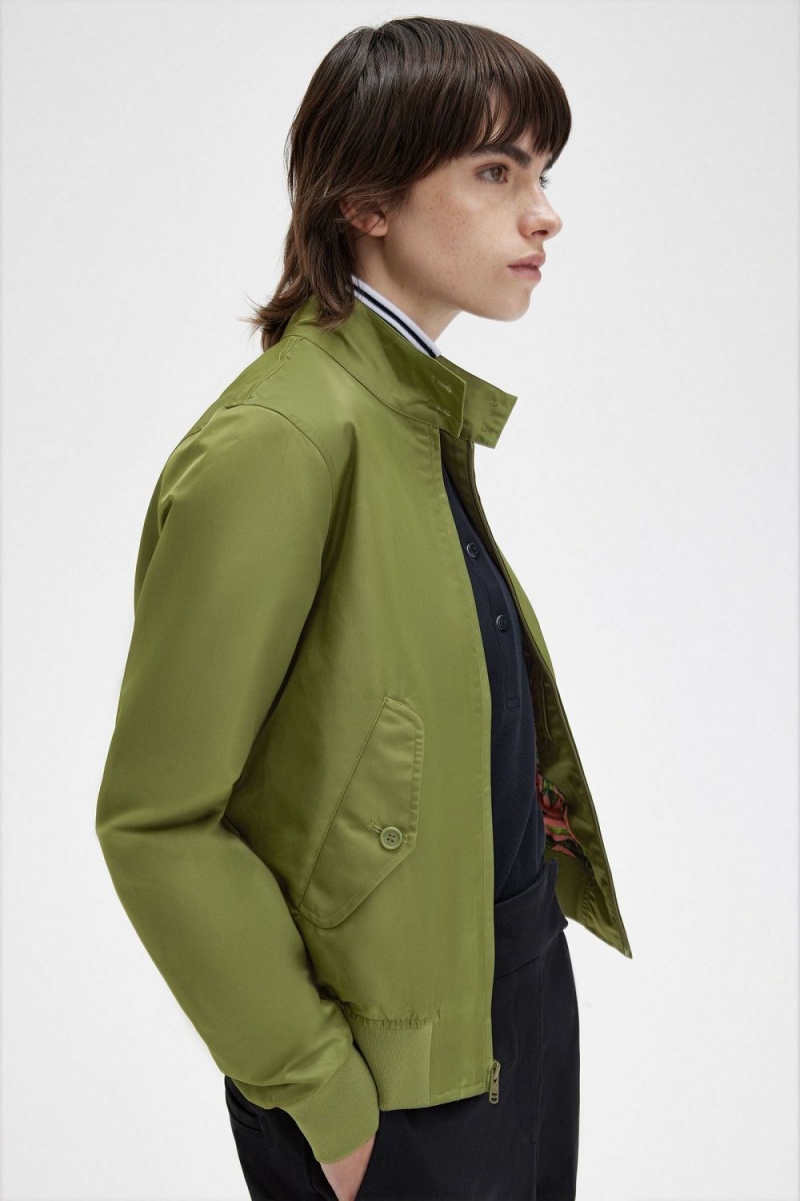 Fred Perry Printed Lining Zip-Through Women's Jackets Parka Green | ZFINV5279