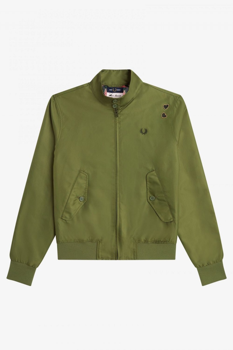 Fred Perry Printed Lining Zip-Through Women's Jackets Parka Green | ZFINV5279