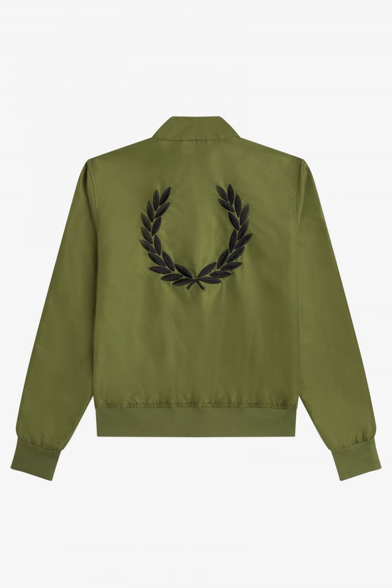 Fred Perry Printed Lining Zip-Through Women's Jackets Parka Green | ZFINV5279