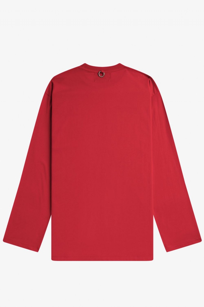 Fred Perry Printed Long Sleeve Men's T-Shirt Red | QKNJW0578