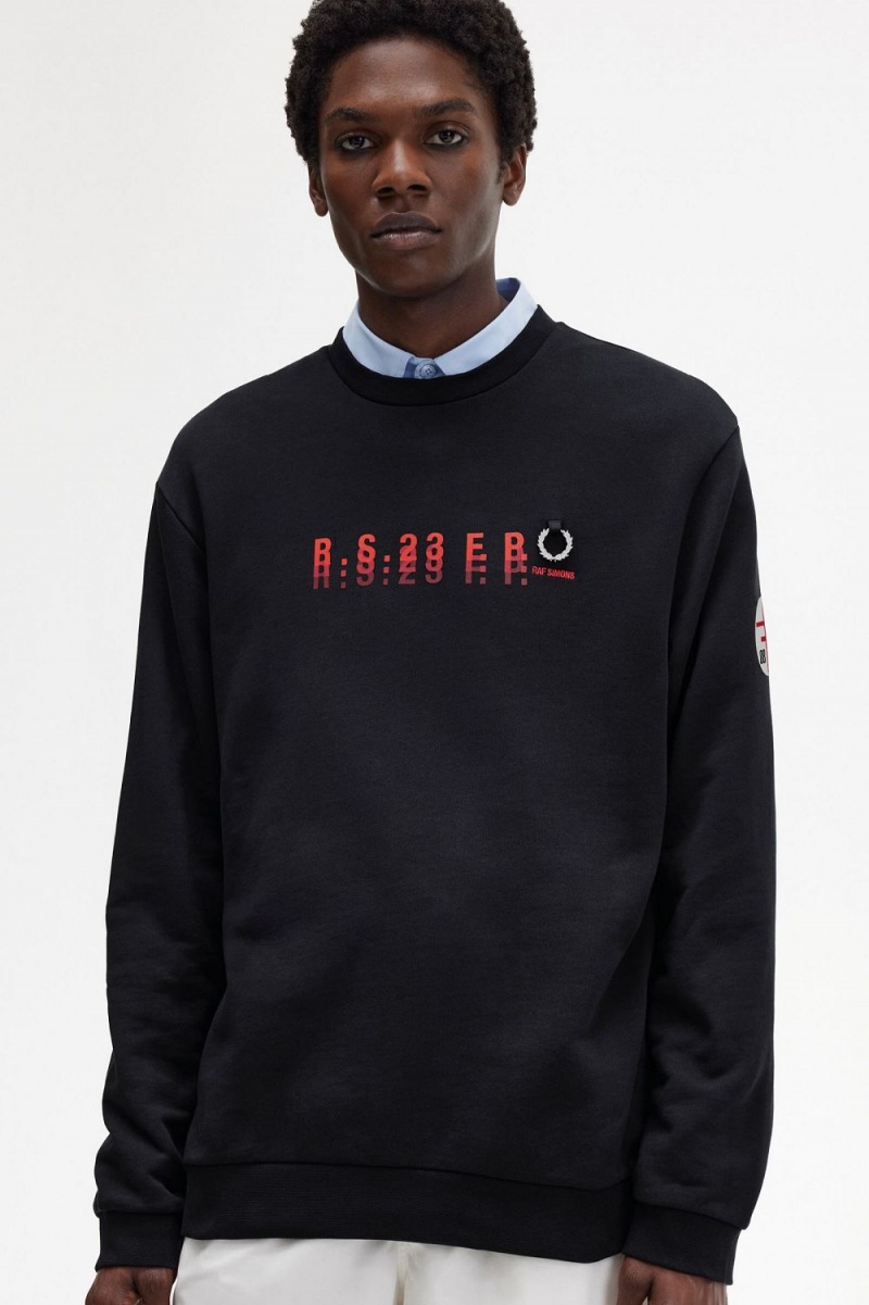 Fred Perry Printed Men's Sweatshirts Black | AMCXD6098