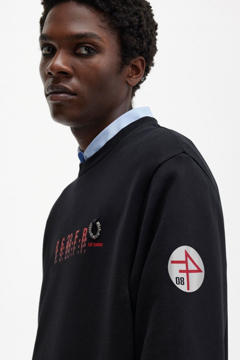 Fred Perry Printed Men's Sweatshirts Black | AMCXD6098