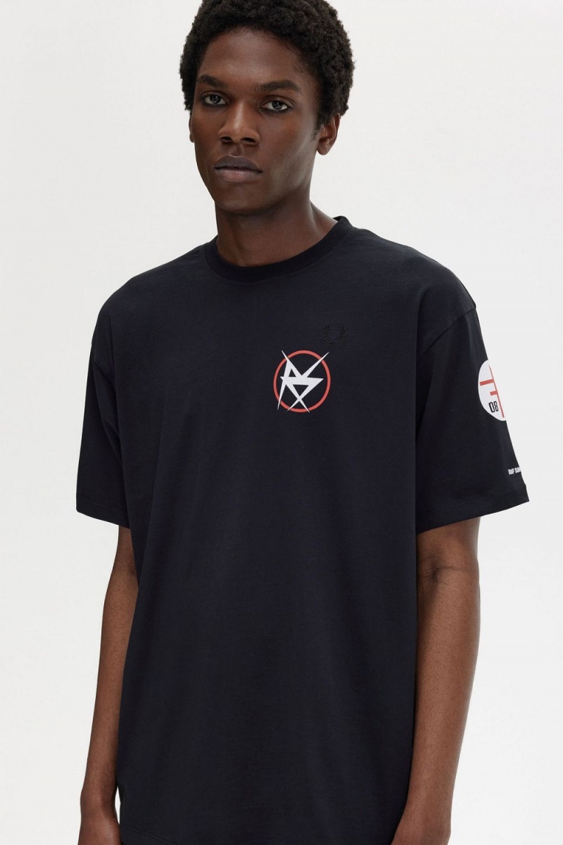 Fred Perry Printed Men's T-Shirt Black | GDAOF9257