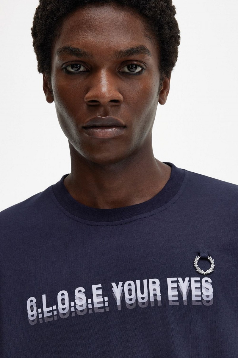 Fred Perry Printed Men's T-Shirt Navy Blue | DSXTK2693