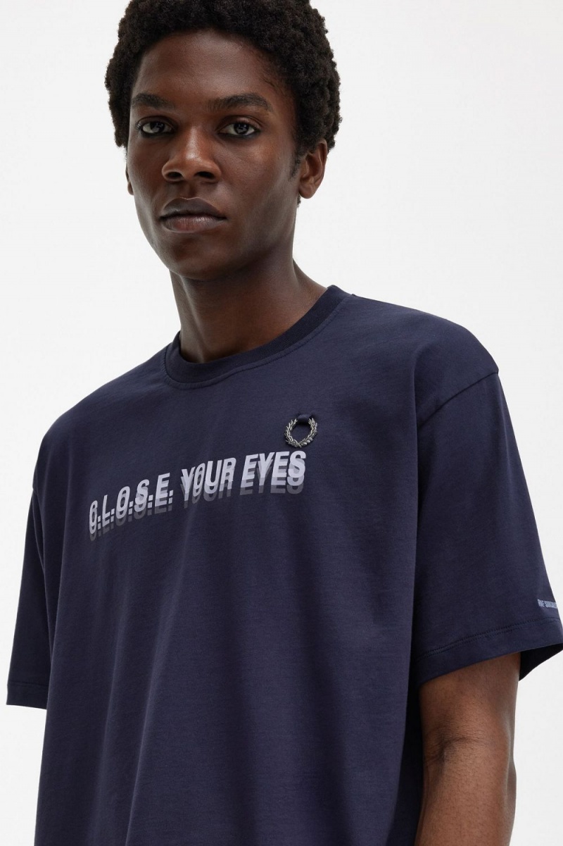 Fred Perry Printed Men's T-Shirt Navy Blue | DSXTK2693