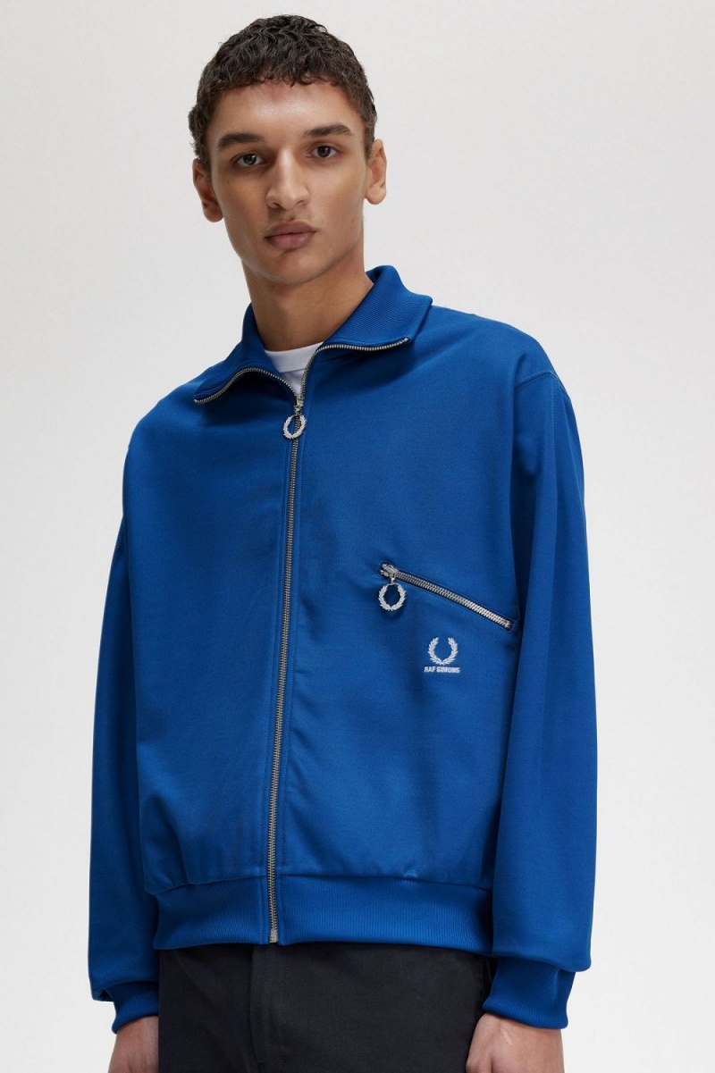 Fred Perry Printed Men's Track Jackets Royal Blue | INZPG0316