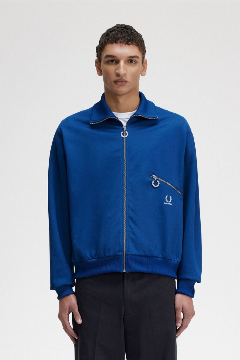 Fred Perry Printed Men\'s Track Jackets Royal Blue | INZPG0316