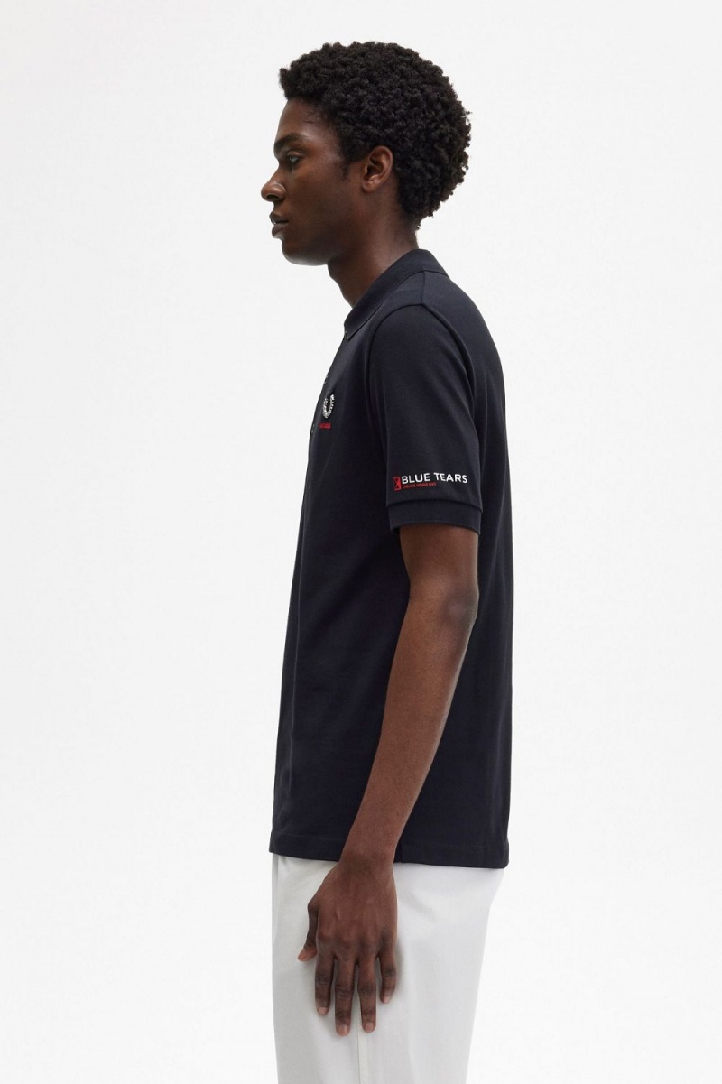 Fred Perry Printed Sleeve Men's Polo Shirt Black | HTPFQ8601