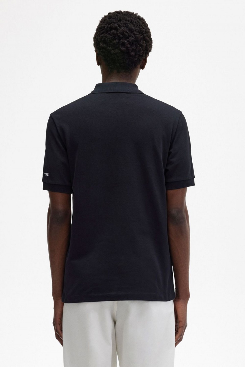 Fred Perry Printed Sleeve Men's Polo Shirt Black | HTPFQ8601