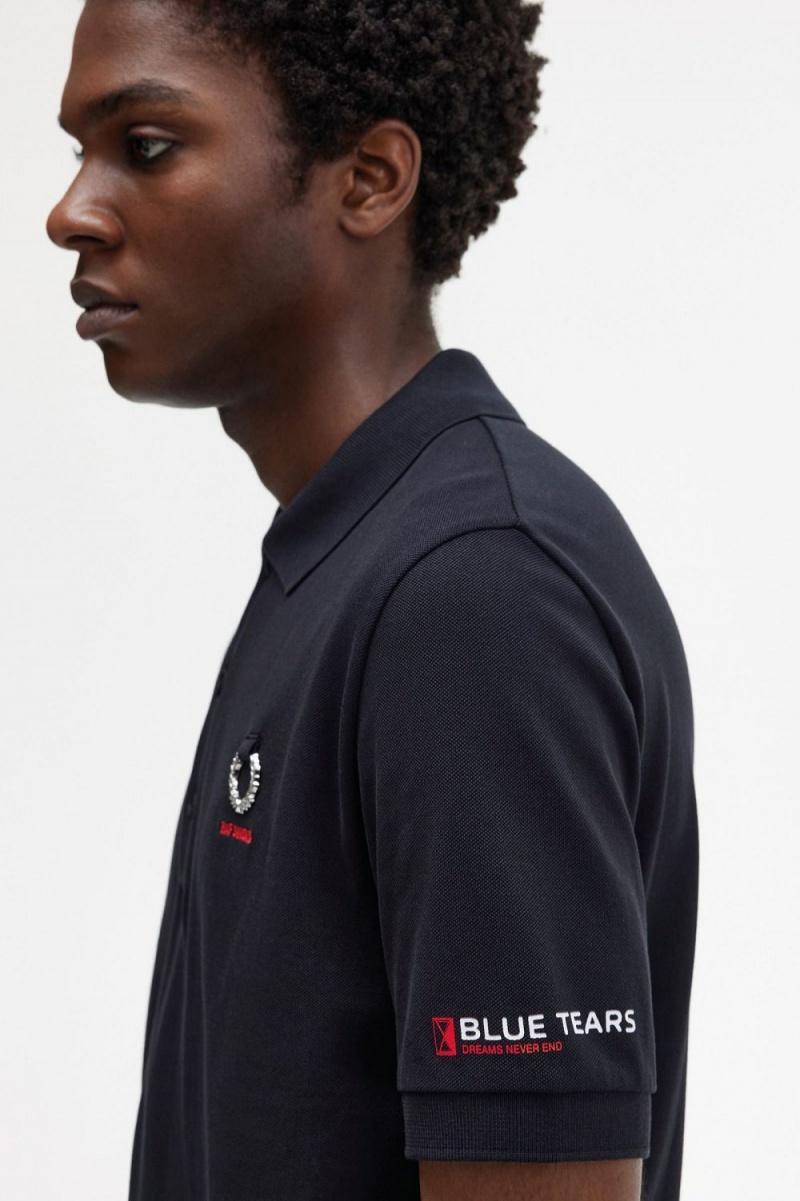 Fred Perry Printed Sleeve Men's Polo Shirt Black | HTPFQ8601