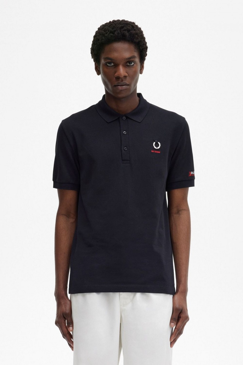 Fred Perry Printed Sleeve Men\'s Polo Shirt Black | HTPFQ8601