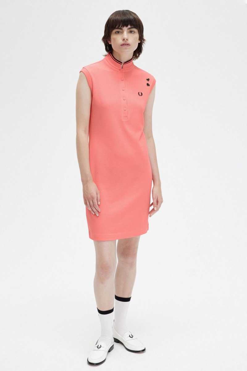 Fred Perry Printed Trim Piqué Women's Dress Coral Heat | AVOGY0182