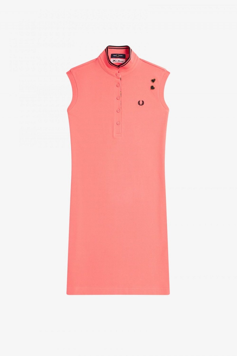 Fred Perry Printed Trim Piqué Women's Dress Coral Heat | AVOGY0182