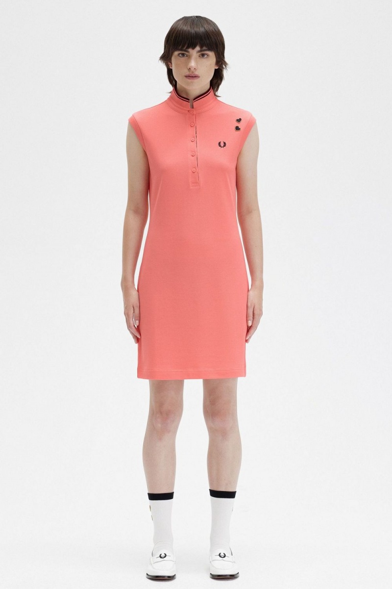 Fred Perry Printed Trim Piqué Women\'s Dress Coral Heat | AVOGY0182