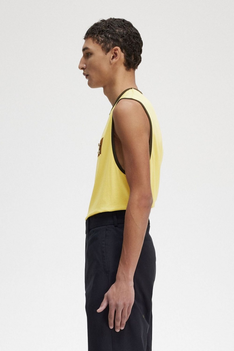 Fred Perry Printed Vest Men's T-Shirt Dirty Lime | YGEFQ3620