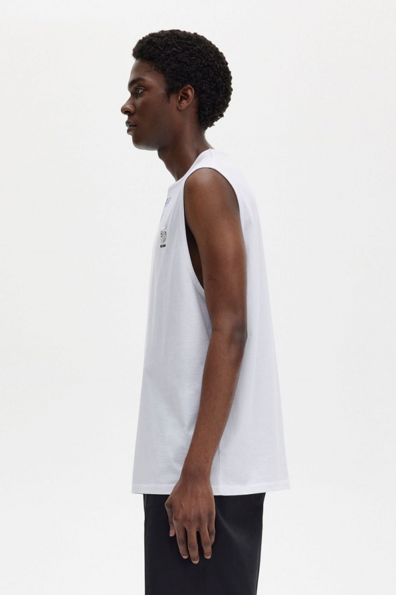 Fred Perry Printed Vest Men's T-Shirt White | VIXQA3486